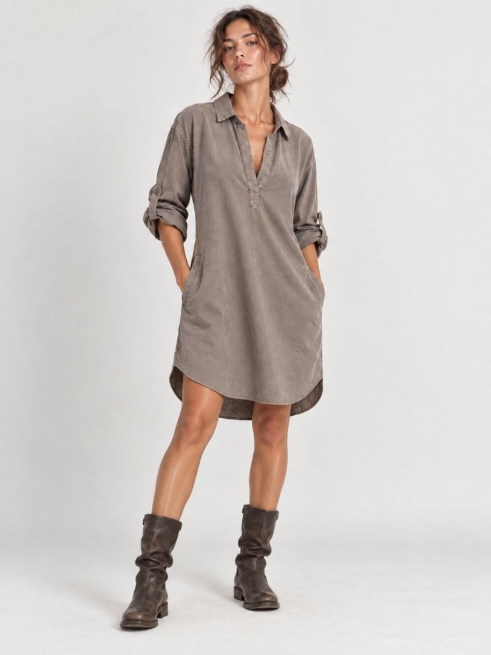 Be Cool Tencel Oversized Shirt Dress Tunic Medium Taupe Lagenlook Boho